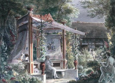 Arkitekten Jacques Ignace Hittorff (1792-1867) i sin trädgård i Paris (gouache på papper) av French School
