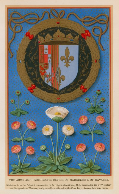 Marguerite av Navarras vapen och symboliska anordningar (chromolitho) av French School