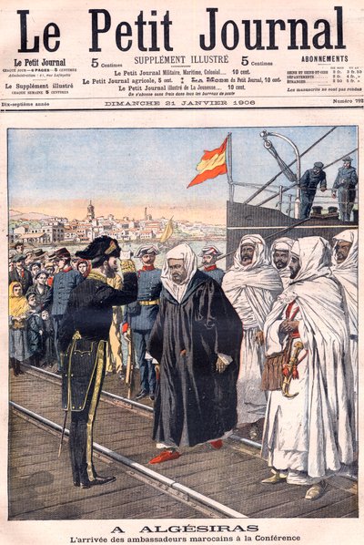 Ankomsten av de marockanska ambassadörerna, inklusive Sidi-Mohammed Torres till Algeciras-konferensen, från "Le Petit Journal", januari 1906 - Internationell konferens för europeiska makter och Förenta staterna hölls för att diskutera förhållandet mellan F av French School