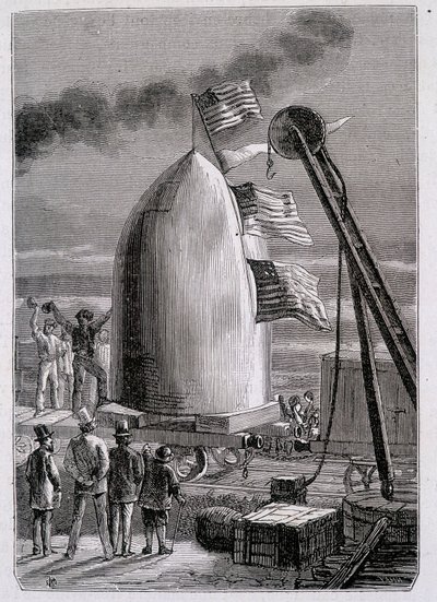 Projektilens ankomst till Stone-Hill - i "From Earth to Moon" av Jules Verne av French School