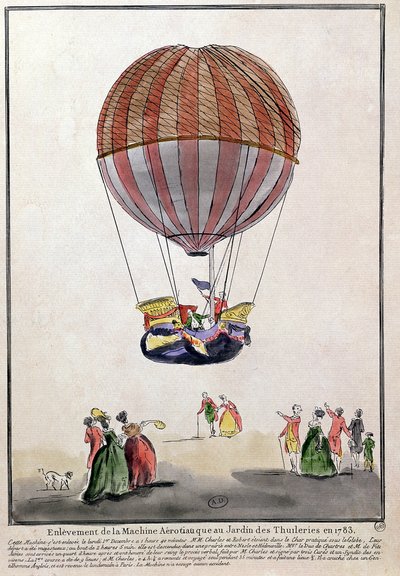 The Ascent of the Aerostat in Jardin des Tuileries, 1 december 1783 (penna & bläck och wc på papper) av French School