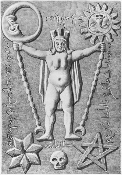 Tempelherrarnas Baphomet, kopia av en stenkista som hittades i Essarois (Bourgogne) av French School