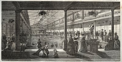 The Baths at Hotel Lambert, Ile Saint-Louis, Paris, mitten av 1800-talet - Hotel Lambert, Ile Saint-Louis, simskola för damer - Bain Lambert - - Gravyr i "Tableau-de-Paris" av Edmond Texier 1852 av French School