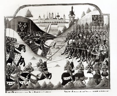 Slaget vid Fromigny, 14 april 1450, fr 2691 fol. 183, från Chronique de Charles VII av Jean Chartier av French School