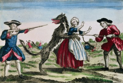 The Beast of Gevaudan, publicerad av Basset, 1764 (färggravyr) av French School