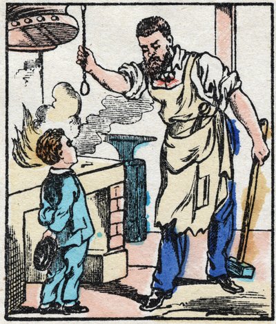 Smeden. Gravyr i "" La chanson des metier"". Epinal avbildning, sent 1800-tal. Privat samling av French School