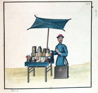 Boksäljaren, från en bok om Pekings gatuanrop, ca 1785 (wc och gouache på papper) av French School