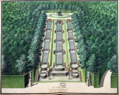 Cascaden, ändrad i slutet av 1706, i lunden på kullen, från Gardens of Marly, tidigt 1700-tal (wc på papper) av French School