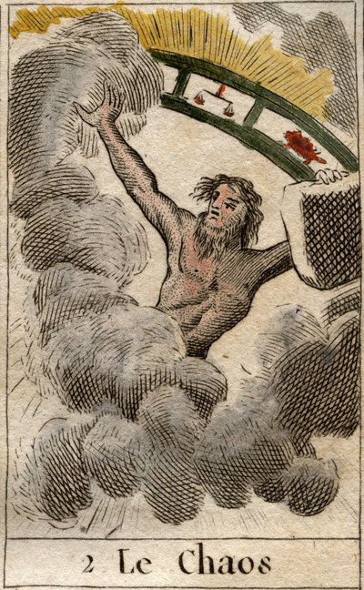 Kaosguden representerad med en bit av zodiaken. Från "Mythology of Youth" av Pierre Blanchard 1803. av French School