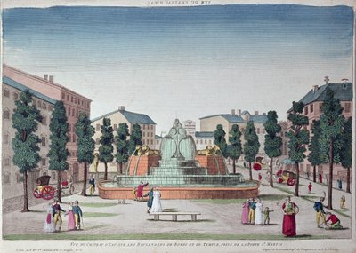 Chateau dEau-fontänen på Boulevard du Temple, Paris (färggravyr) av French School