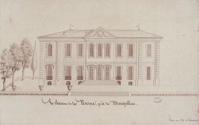 Chateau de la Piscine, nära Montpellier, ritat av Monsieur de Cenani (penna och bläck på papper) av French School