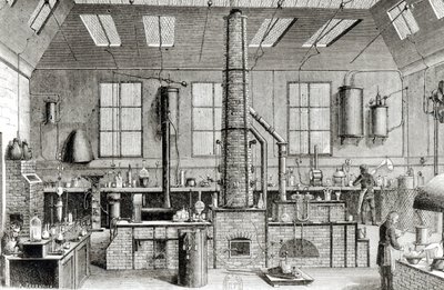 Kemilaboratoriet vid en skola i Paris, från Almanach du Magasin Pittoresque, 1870 av French School