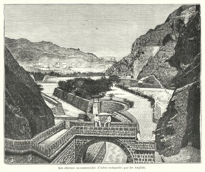 Cisternerna i Tawila, Aden, restaurerade av britterna (gravyr) av French School
