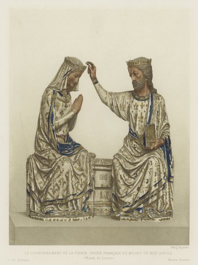 Jungfruns kröning, elfenben, fransk, mitten av 1200-talet (färg litho) av French School