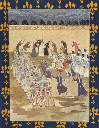 The Cortege of Aladdin, illustration för Aladdin, från The Arabian Nights, 1895 (färggravyr) av French School