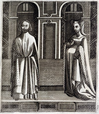 Greven av Poitiers och Toulouse Alphonse (1220-1271) och hans hustru Jeanne (dotter till Raymond VII) (1220-1271) - i "Histoire des counts de Toulouse" av Guillaume de Catel, Toulouse av French School