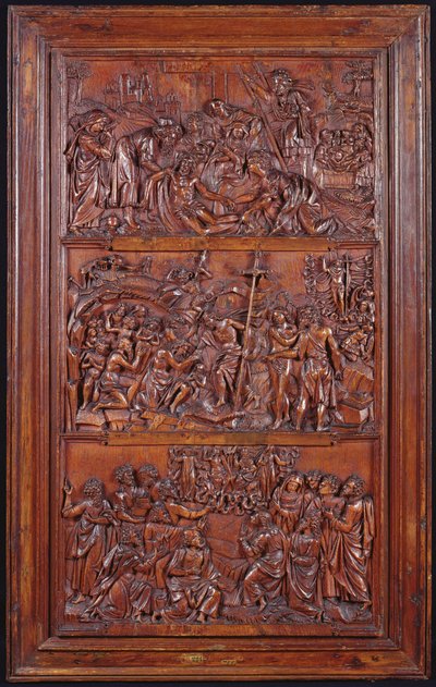 The Credo, Panel II: Decsent from the Cross, Entombment, Resurrection and Descent into Limbo and Ascension, 1587 (trä) (se även 414036, 4140389) av French School