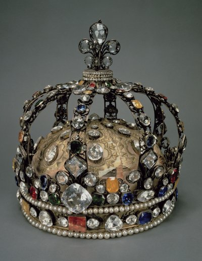 Ludvig XV:s krona, 1722 (förgyllt silver, ersättningsstenar och pärlor) av French School