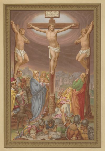 Korsfästelsen (chromolitho) av French School