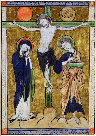 Korsfästelsen, från en psalter, c.1215 av French School