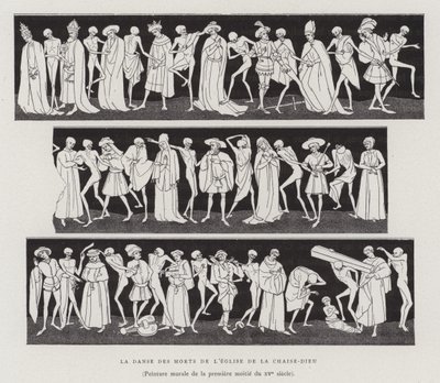 De dödas dans från kyrkan la Chaise-Dieu, första hälften av 1400-talet (litho) av French School