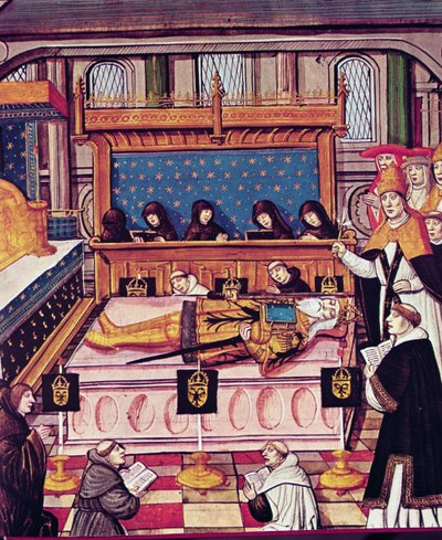 Karl den Stores död 814 (vellum) av French School