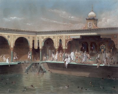 The Deligny Baths, Paris, 1842 (wc på papper) av French School