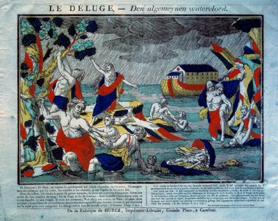 Syndfloden, Noes ark till höger Gravyr av 1800-talet. Paris, Museum of Popular Arts and Traditions av French School