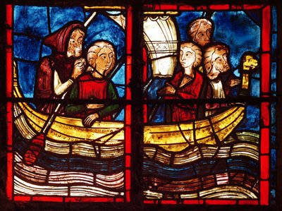 Avresan till Jerusalem, från berättelsen om St. Maria av Egypten i Chapelle de la Sainte-Croix av French School
