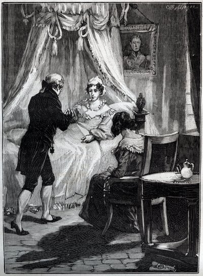 Hertiginnan av Berry (Marie Caroline, prinsessan av de två Sicilierna, hertiginnan av Berry (1798-1870) vid fästningen Blay tar emot doktor Louis Charles Deneux (1767-1846) - Gravyr - av French School