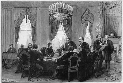 Östkriget (1875-1878) även kallat det rysk-turkiska kriget (ryska-turkiska): diplomater träffades vid plenarkonferensen i Konstantinopel vid Admirautens palats den 23 december av French School