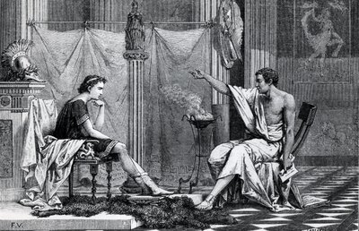 The Education of Alexander the Great (356-323 BC) av Aristoteles (384-322 BC) från en bok av L. Figuier av French School