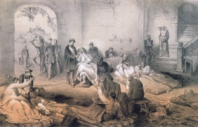 Kejsar Napoleon III besökte skadade soldater efter slaget vid Solferino, 24 juni 1859 av French School