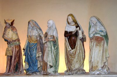Gravläggningen, 1490 (målad sten) (detalj) av French School