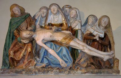 Gravläggningen, 1490 (målad sten) (detalj) av French School