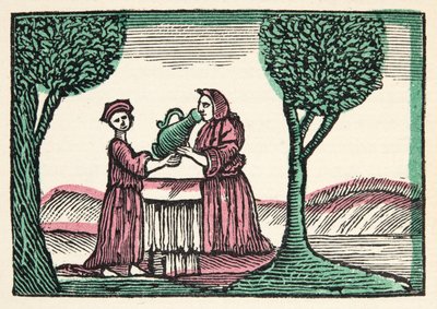 The Fairy from Histories or Tales of Past Times berättad av Mother Goose, With Morals, av M Perrault, pub. 1925 (handfärgat träblockstryck) av French School