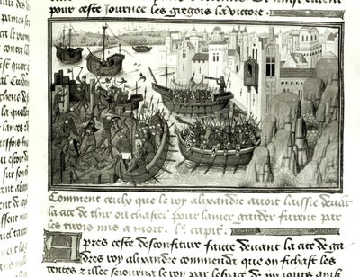 The First Attack on Tyre, från Histoire du Grand Alexandre 1460 av French School