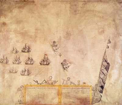 Det holländska indiska kompaniets flotta utanför S:t Helena, 1746 av French School