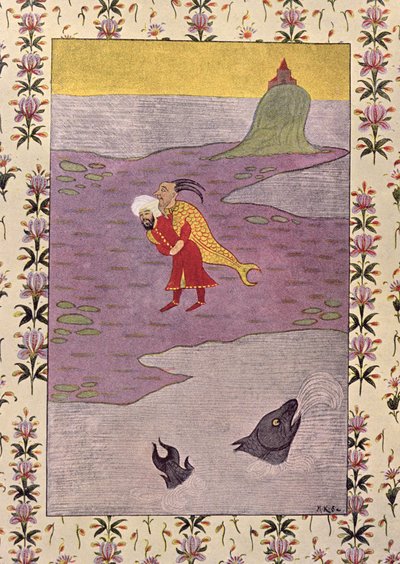 Sinbads fjärde resa, illustration för sjömannen Sinbad, från The Arabian Nights, 1895 (färggravyr) av French School