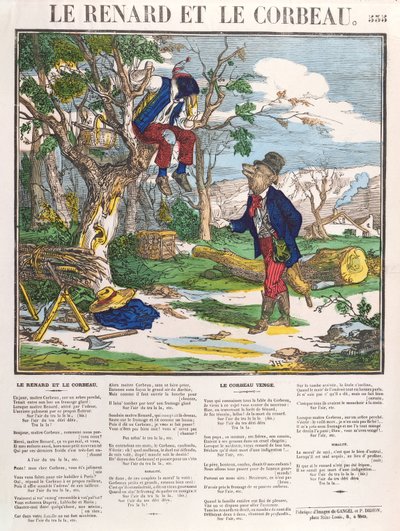 Räven och kråkan, c.1840 (färgad gravyr) av French School