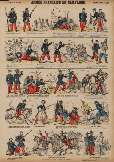 Franska armén på landsbygden (färgad gravyr) av French School