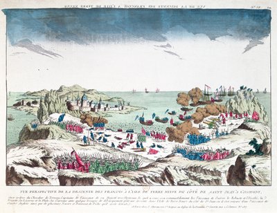 Franska räden mot St. John i Newfoundland den 2 juni 1762 under befäl av Chevalier du Ternay (1722-80), slutet av 1700-talet av French School