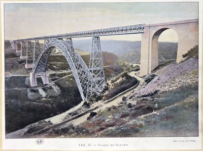 Garabit Viaduct, byggd 1882-84, tryckt av Gillot (färgat foto) av French School