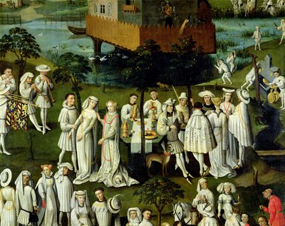 Kärlekens trädgård vid Filip den godes hov, i trädgårdarna i Chateau de Hesdin 1431 (detalj av 32980) av French School