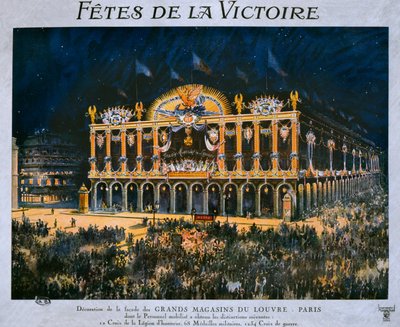Grands Magasins du Louvren dekorerade för firandet av 1918 års seger, 14 juli 1919 av French School