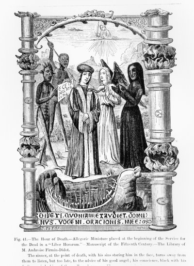 The Hour of Death, en allegorisk miniatyr, från ett 1400-talsmanuskript av French School