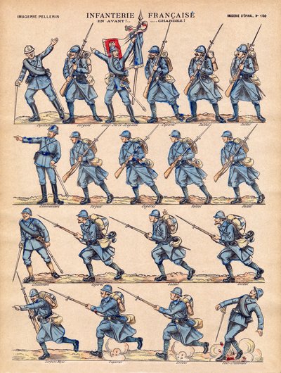 Franska Armeens infanteri laddar. Avbildning av Epinal, början av 1900-talet. av French School