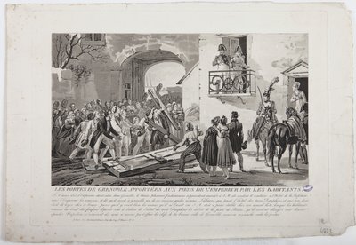 Invånarna deponerar Grenobles portar vid kejsarens fötter, 6 mars 1815, utgiven av Martinet, 1815 av French School