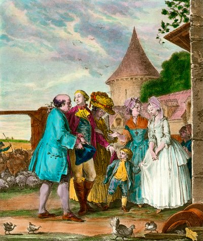 Herren och hans bonde. 1700-talsgravyr. Privat samling. av French School