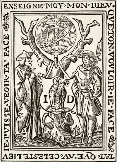 The Marque of Jehan St Denis, Parisien Bookseller, från Science and Literature in The Middle Ages av Paul Lacroix pub. London 1878 av French School